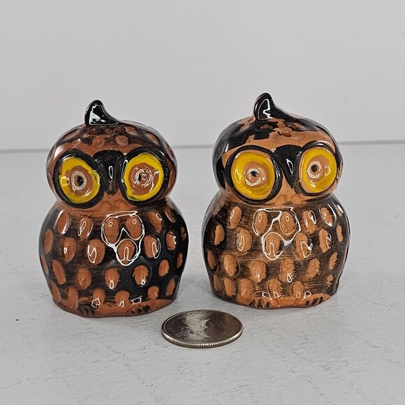 Vintage Our Own Import Japan Owl Salt Pepper Shaker Set Redware Retro 1970s - Picture 2 of 10